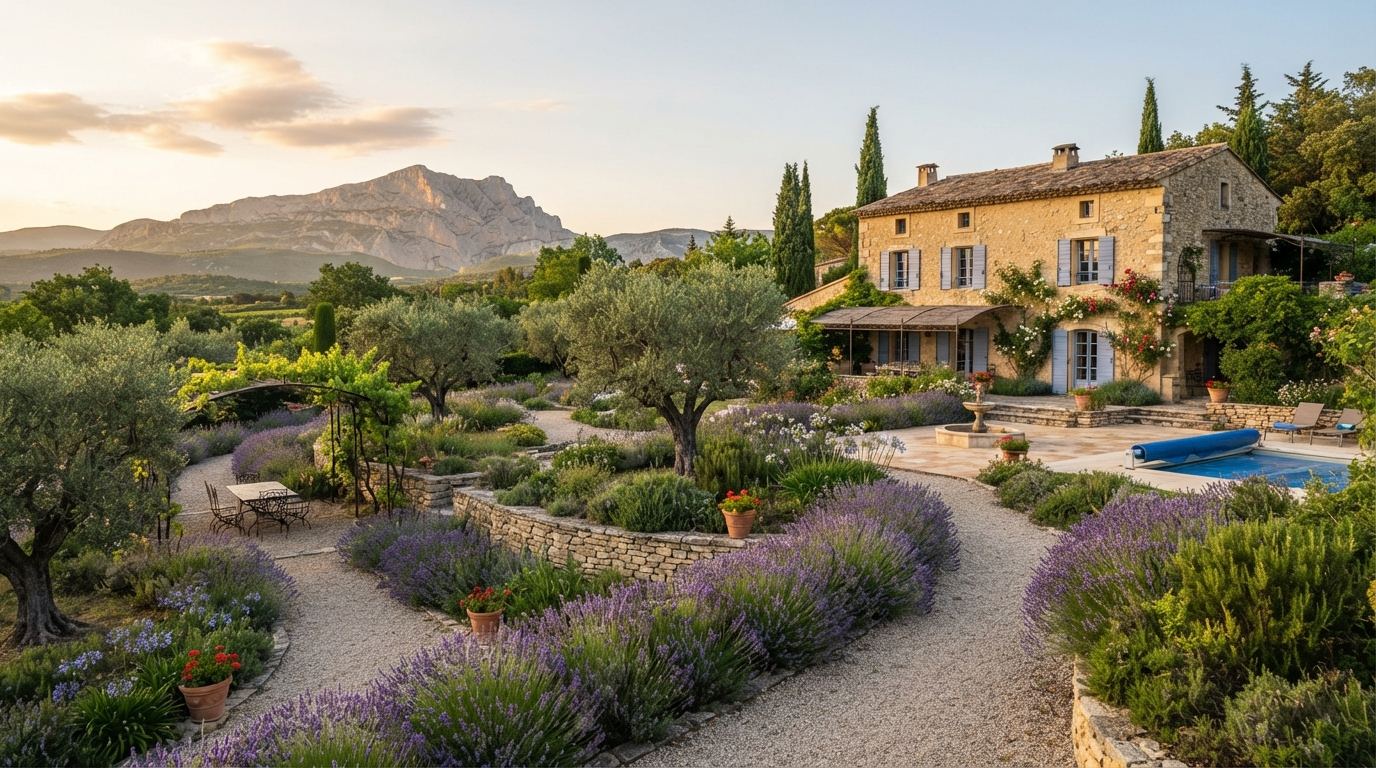 Jardin provençal créé par Garnier Paysage